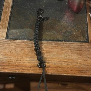 Coach Black Braided Leather Key & Card Holder Charm